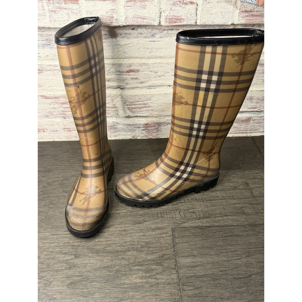 Authentic Burberry Haymarket Nova Check Rain Boots Womens Size 5 35 Italy
